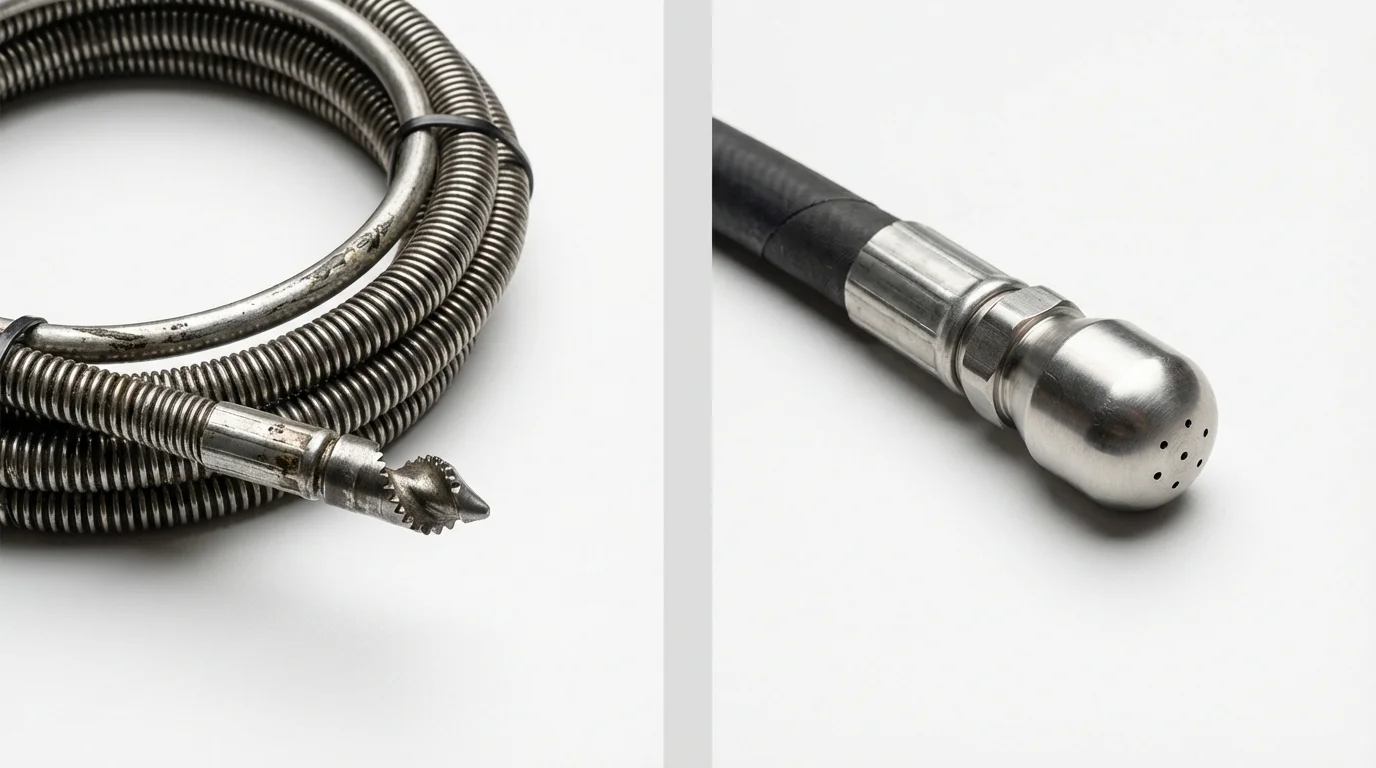 Drain snake cable and hydro jetting nozzle used for drain cleaning in Pittsboro, MS